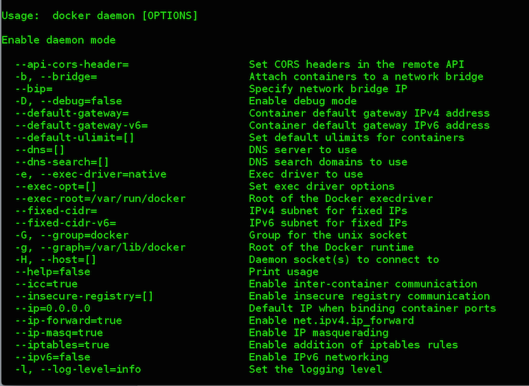 new docker daemon help